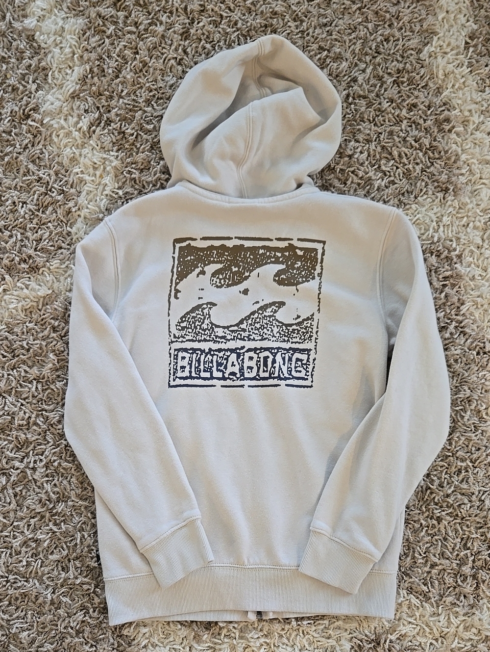 Billabong Cream Zip Up Hoodie with Back Wave Graphic